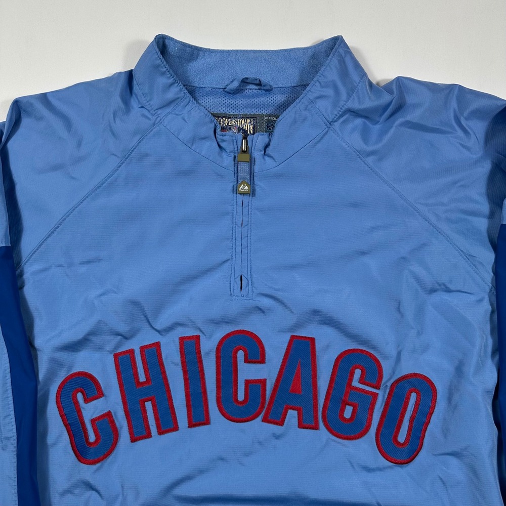 Chicago Cubs Cooperstown 1/4 Zip Windbreaker Mens 2XL Majestic Light Blue